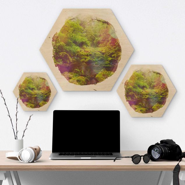 Hexagon Bild Holz - Wasserfarben - Bay of Plenty