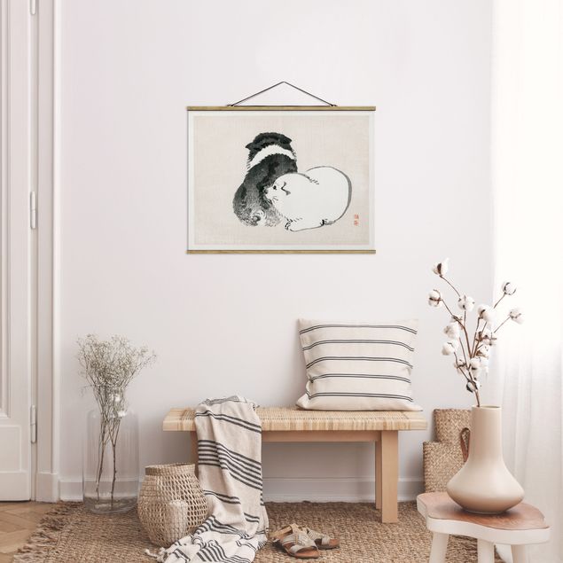 Cuadros retro vintage Asian Vintage Drawing Black And White Pooch