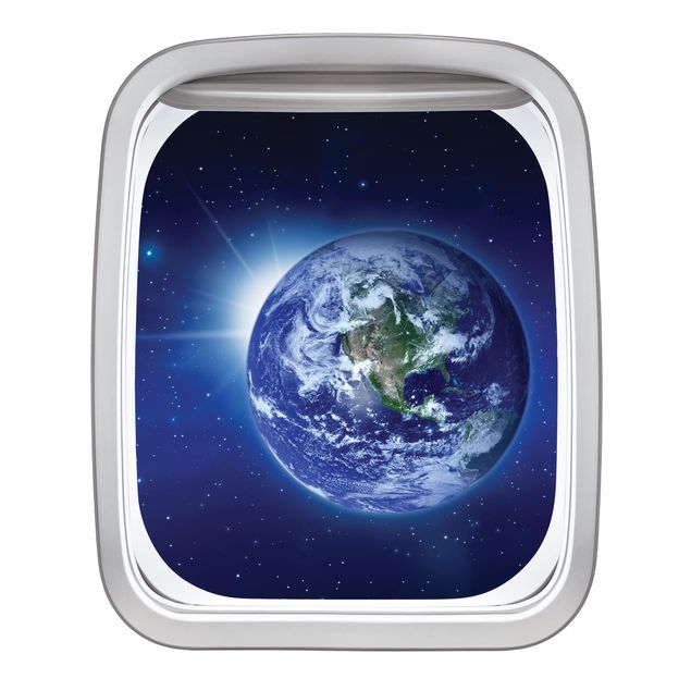 Vinilo 3d pared Aircraft Window Earth In Space