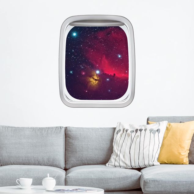 Vinilo pared espacio Aircraft Window Colourful Galaxy