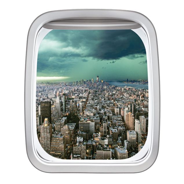 Decoración cocina Aircraft Window Skyline New York In The Storm