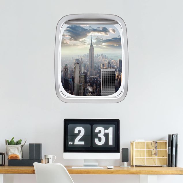 Vinilo ciudades Aircraft Window Sunrise In New York