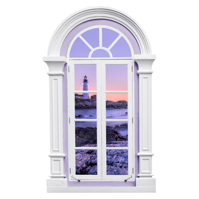 Pegatinas 3d pared Window Mediterranean Lighthouse In The Morning
