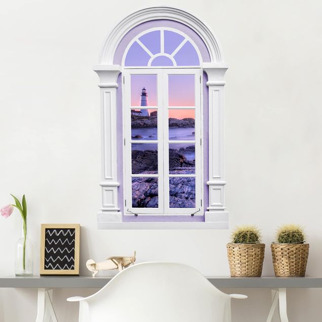 Vinilos de pared islas Window Mediterranean Lighthouse In The Morning