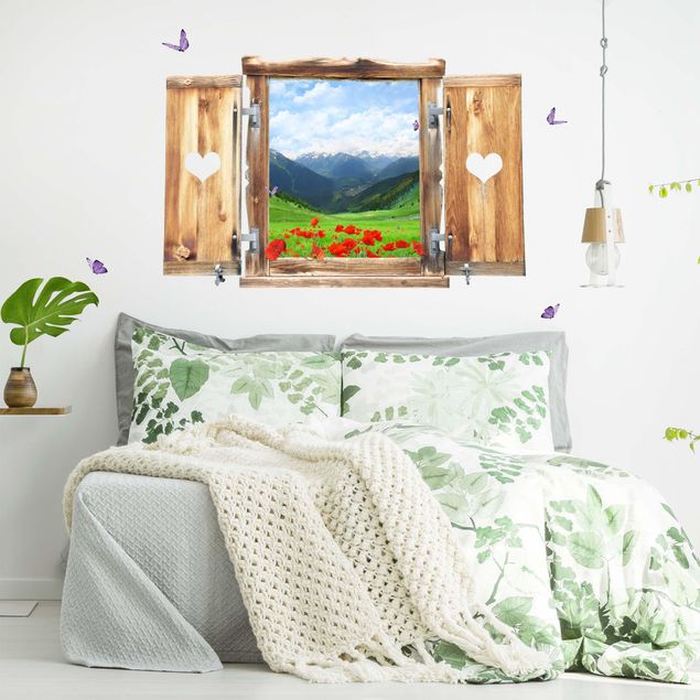 Vinilo flores pared Window With Heart Alpine Meadow