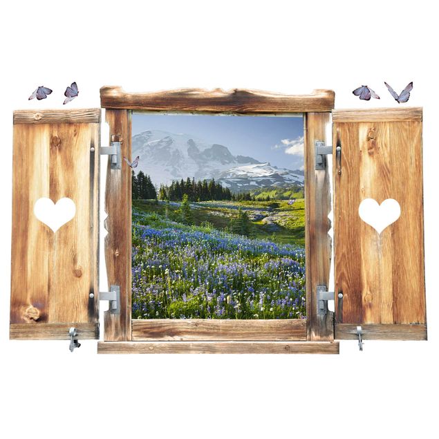 Pegatinas 3d pared Window Herzberg Meadow With Flowers