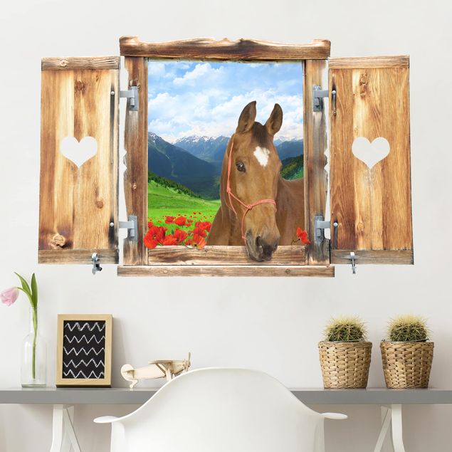 Vinilos de caballos Window With Heart And Horse Alpine Meadow