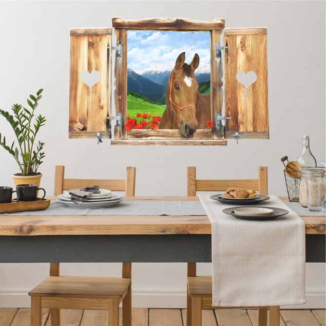 Decoración de cocinas Window With Heart And Horse Alpine Meadow
