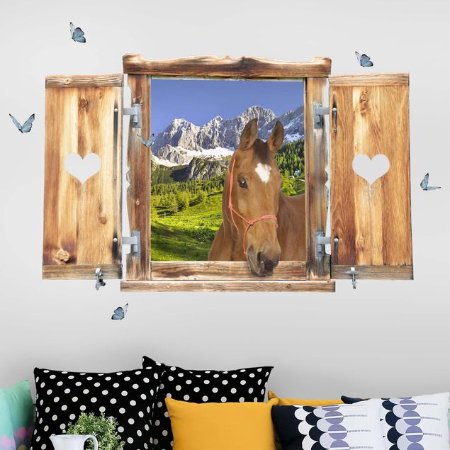 Vinilo caballo Window With Heart And Horse Styria Alpine Meadow