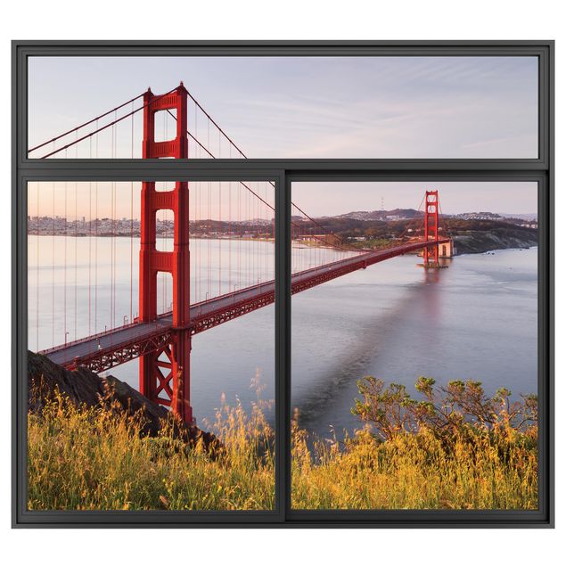 Decoración en la cocina Window Black Golden Gate Bridge  In San Francisco