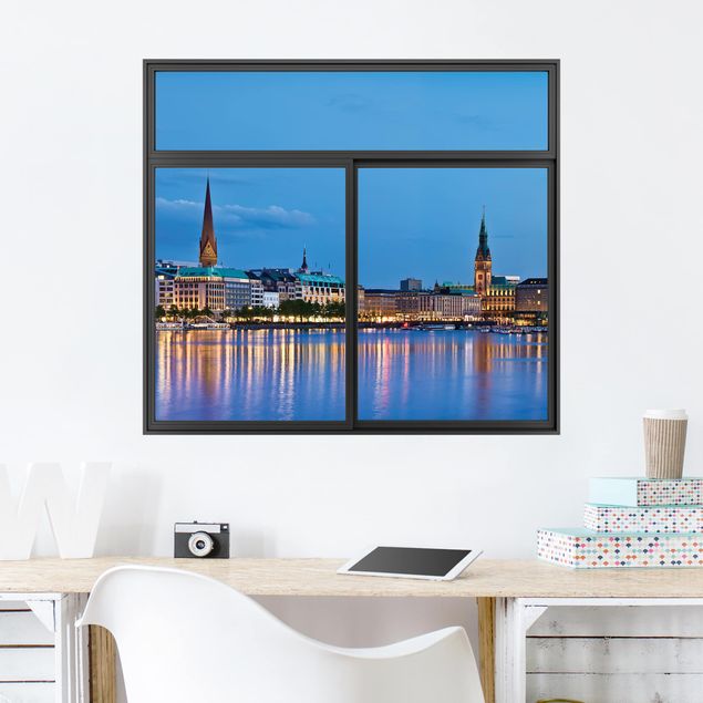 Vinilos de ciudades para pared Window Black Hamburg Skyline