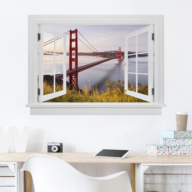 Vinilo ciudades Open Window Golden Gate Bridge In San Francisco