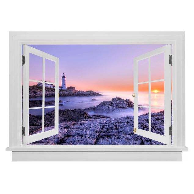 Vinil para pared 3d Open Window Lighthouse In The Morning