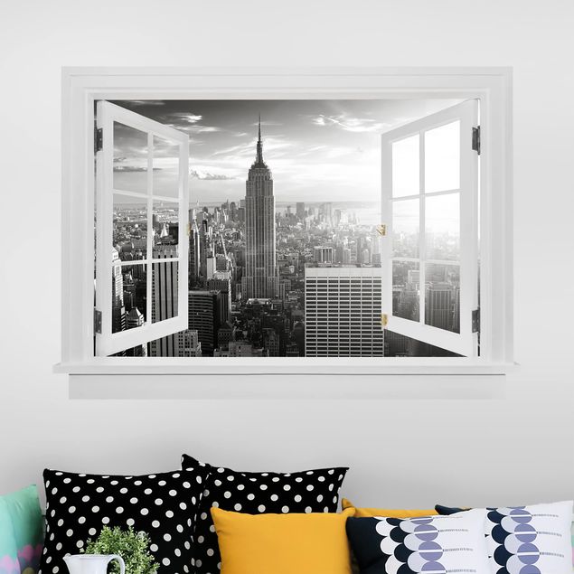 Vinilos de ciudades para pared Open Window Manhattan Skyline