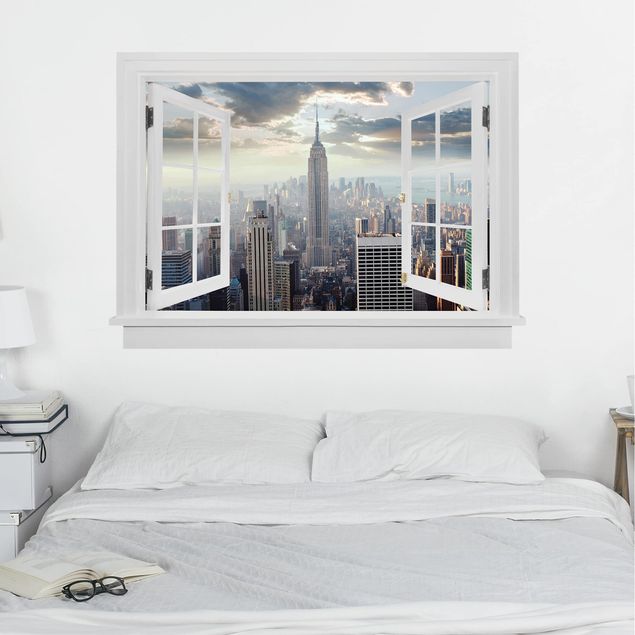 Vinilos de ciudades para pared Open Window Sunrise In New York