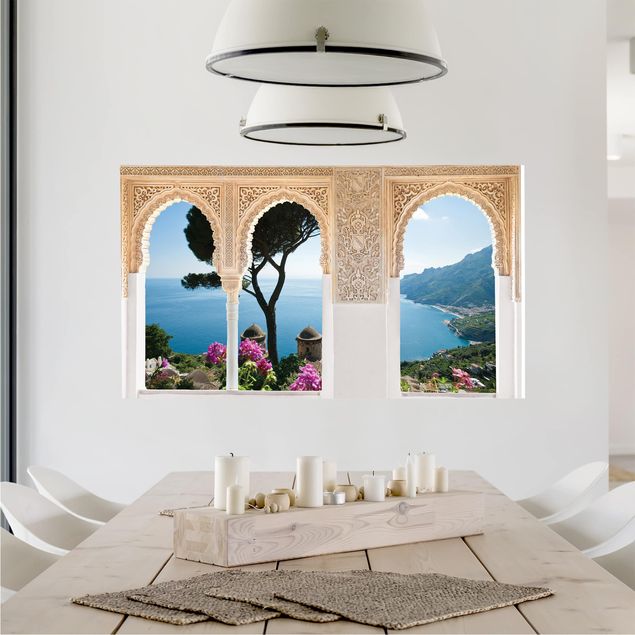 Vinilos de pared islas Decorated Window View From The Garden On The Sea