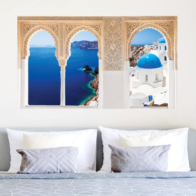 Vinilos de pared islas Decorated Window View Over Santorini