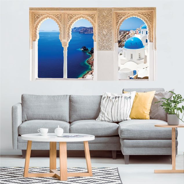 Vinilos de ciudades para pared Decorated Window View Over Santorini