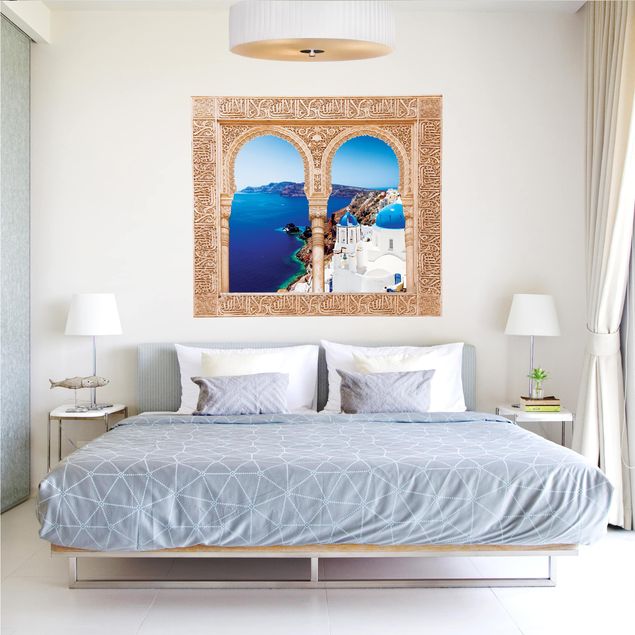 Vinilo ciudades del mundo Decorated Window View Over Santorini