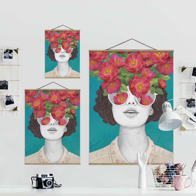 Cuadros Laura Graves Arte Illustration Portrait Woman Collage With Flowers Glasses