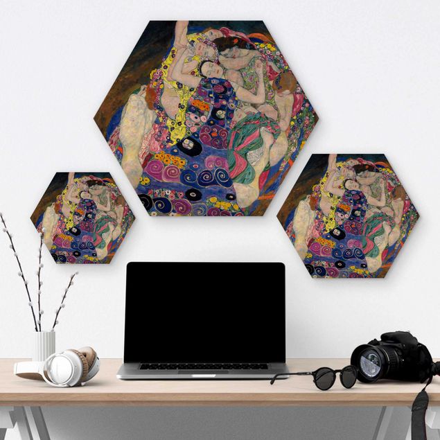 Hexagon Bild Holz - Gustav Klimt - Die Jungfrau