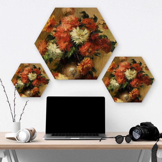 cuadro hexagonal Auguste Renoir - Still Life with Dahlias