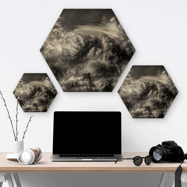 Hexagon Bild Holz - Ein Sturm zieht auf