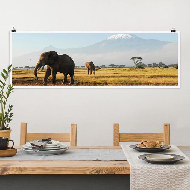 Decoración de cocinas Elephants In Front Of The Kilimanjaro In Kenya