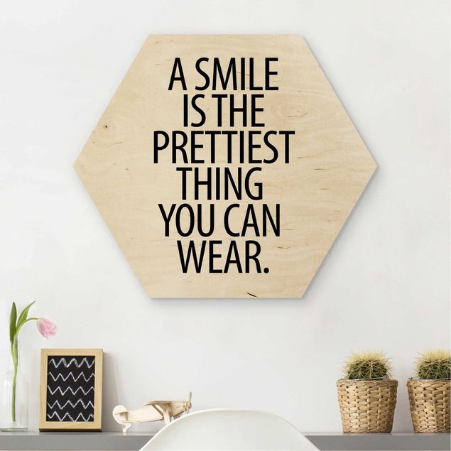 cuadros en madera con frases A Smile Is The Prettiest Thing Sans Serif