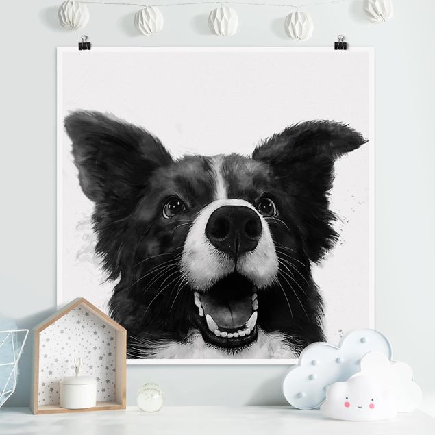 Cuadros perros Illustration Dog Border Collie Black And White Painting
