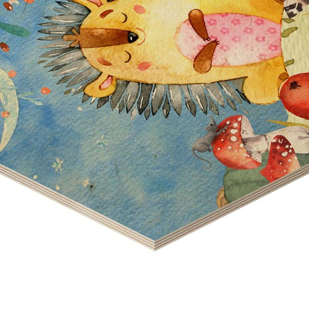cuadros hexagonales Watercolor Hedgehog In Autumn