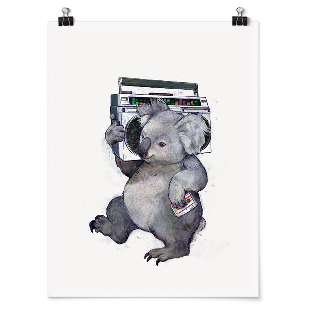 Póster cuadros famosos Illustration Koala With Radio Painting