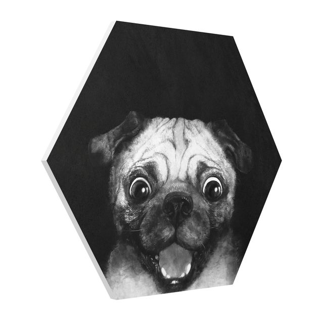 Cuadros modernos y elegantes Illustration Dog Pug Painting On Black And White