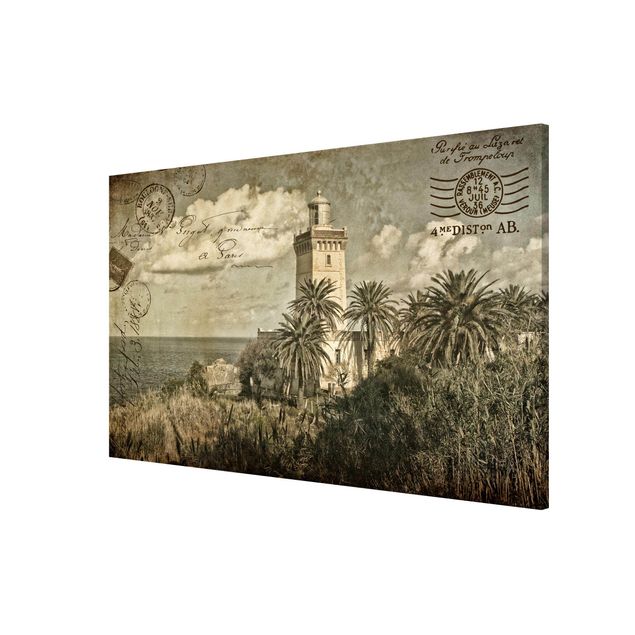 Láminas de cuadros famosos Lighthouse And Palm Trees - Vintage Postcard