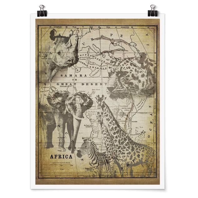 Póster vintage  Vintage Collage - Africa Wildlife