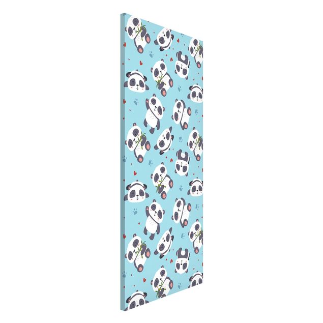 Cuadros osos Cute Panda With Paw Prints And Hearts Pastel Blue