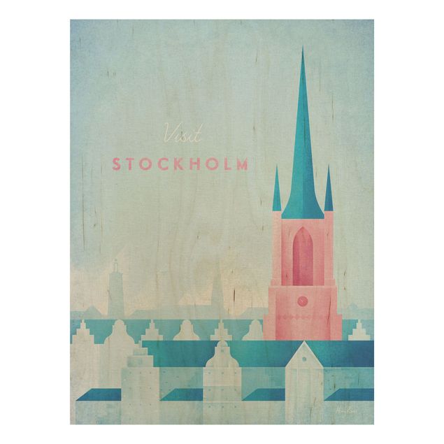 Cuadros vintage madera Travel Poster - Stockholm