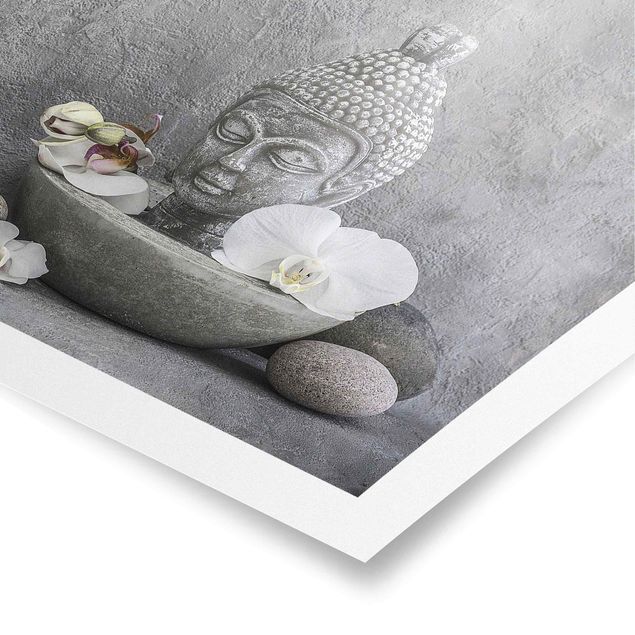 Cuadros zen Zen Buddha, Orchid And Stone