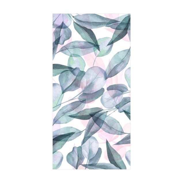 Alfombra pastel Blue And Pink Eucalyptus Leaves Watercolour