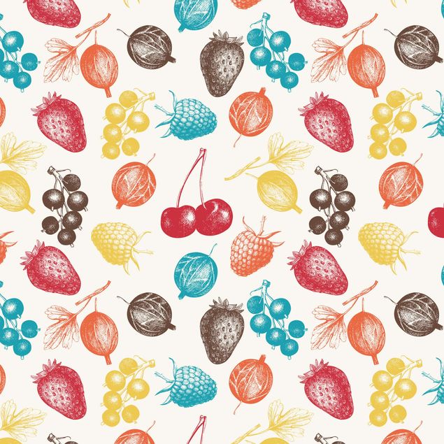 Laminas adhesivas pared Colourful Hand Drawn Kitchens Summer Fruit Pattern