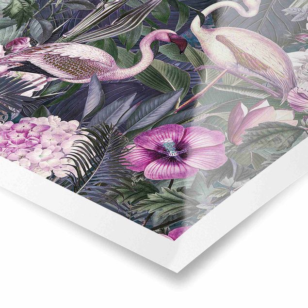 Cuadros Haase Colourful Collage - Pink Flamingos In The Jungle