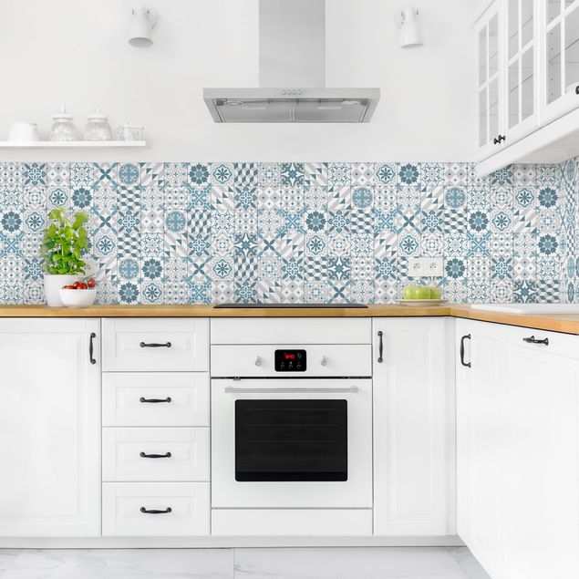 Salpicaderos de cocina efecto teja Geometrical Tile Mix Blue Grey