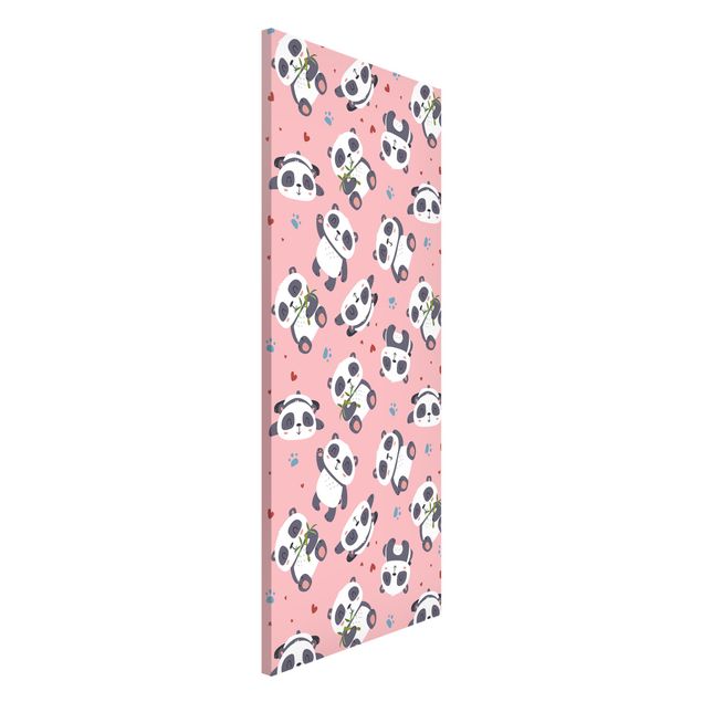 Cuadros de osos Cute Panda With Paw Prints And Hearts Pastel Pink