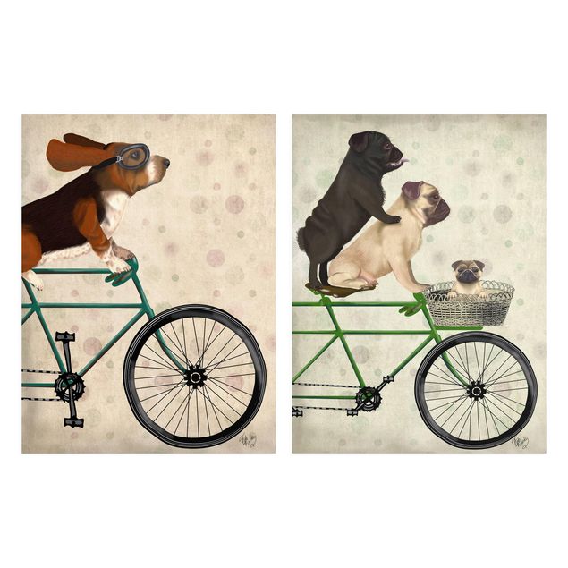 Lienzos vintage Cycling - Basset And Pugs Set I