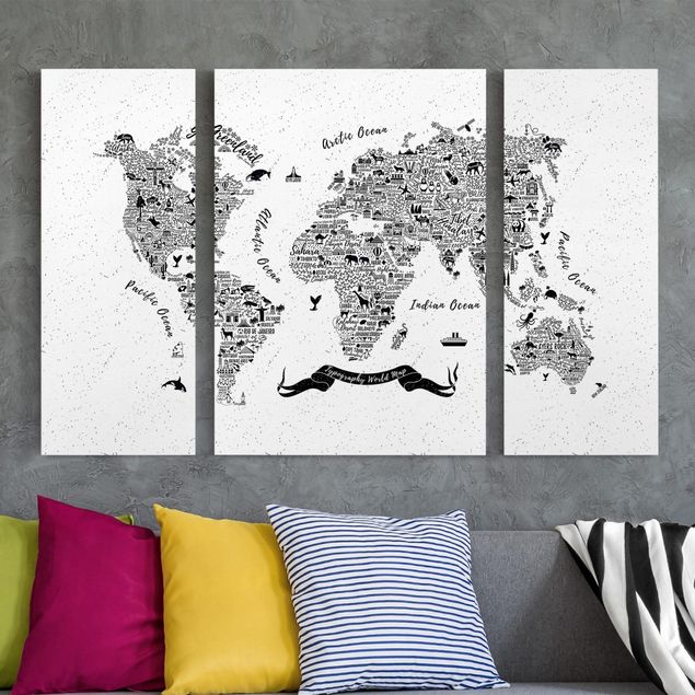 Lienzos ciudades del mundo Typography World Map White