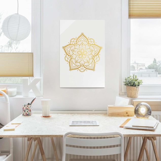 Cuadros de mandalas para dormitorios Mandala Flower Illustration White Gold