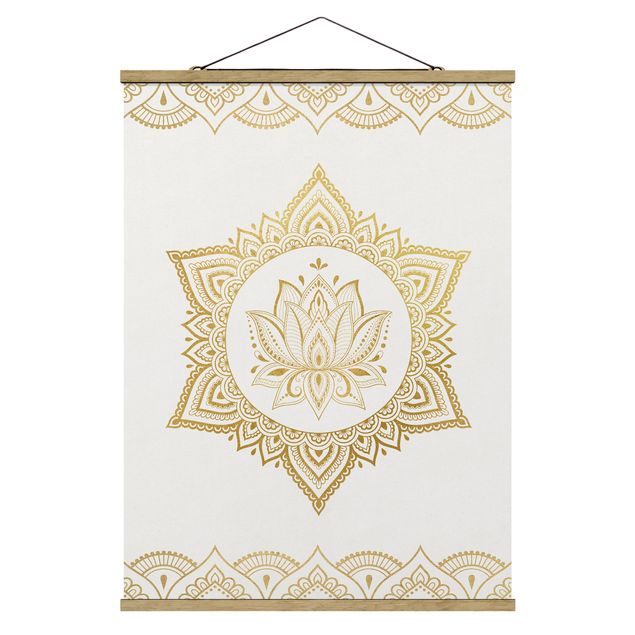 Cuadros zen Mandala Lotus Illustration Ornament White Gold