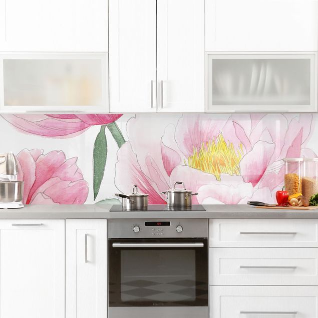 Salpicadero cocina adhesivo flores Drawing Light Pink Peonies