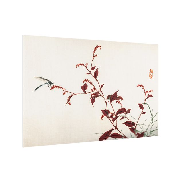 panel-antisalpicaduras-cocina Asian Vintage Drawing Red Branch With Dragonfly