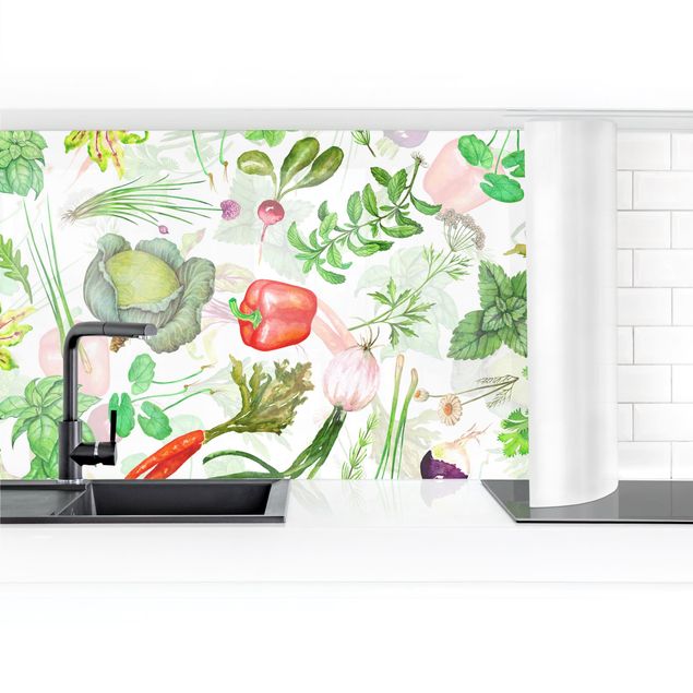 Salpicaderos de cocina Vegetables And Herbs Illustration